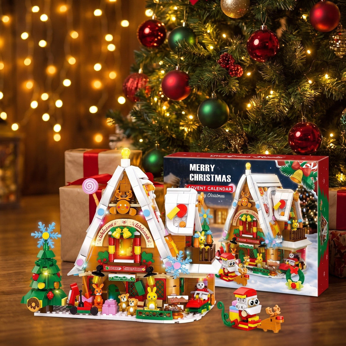 Christmas Snow House Advent Calendar – 898-Piece Brick Building Set with Light