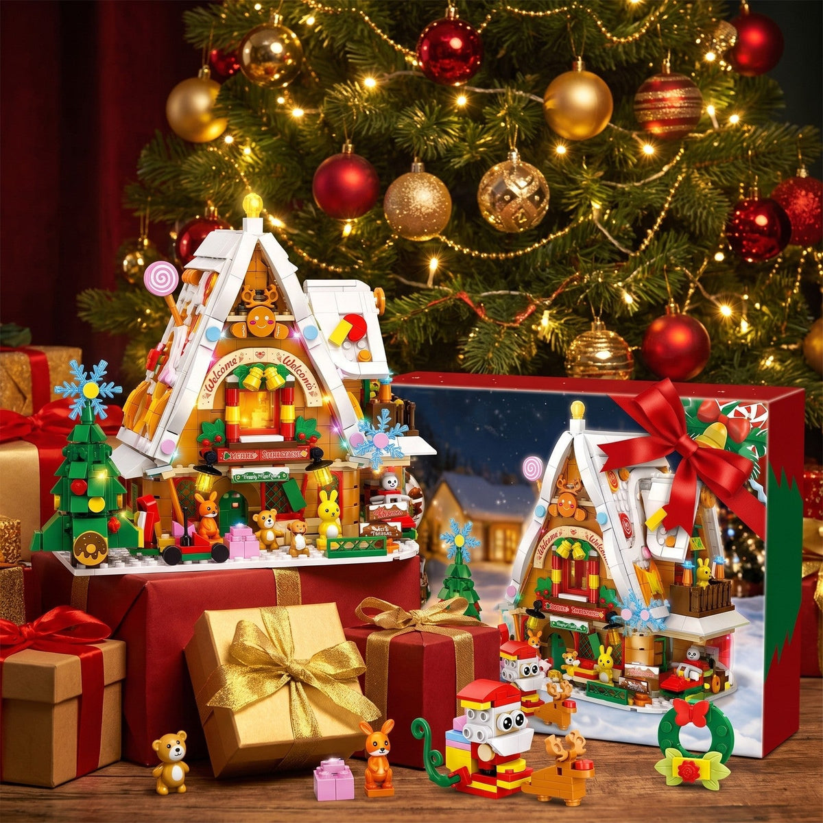 Christmas Snow House Advent Calendar – 898-Piece Brick Building Set with Light