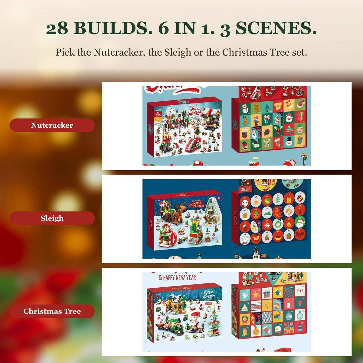 Christmas Village Advent Calendar – 28 Builds 6-in-1 Brick Set
