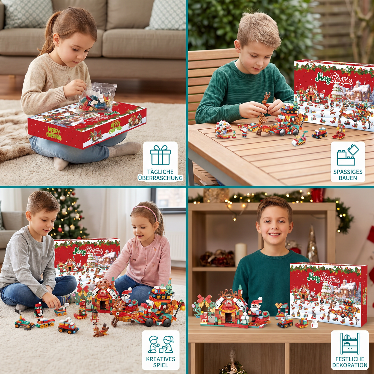 Kids' Advent Calendar Building Block Set – 24-Day Christmas Village