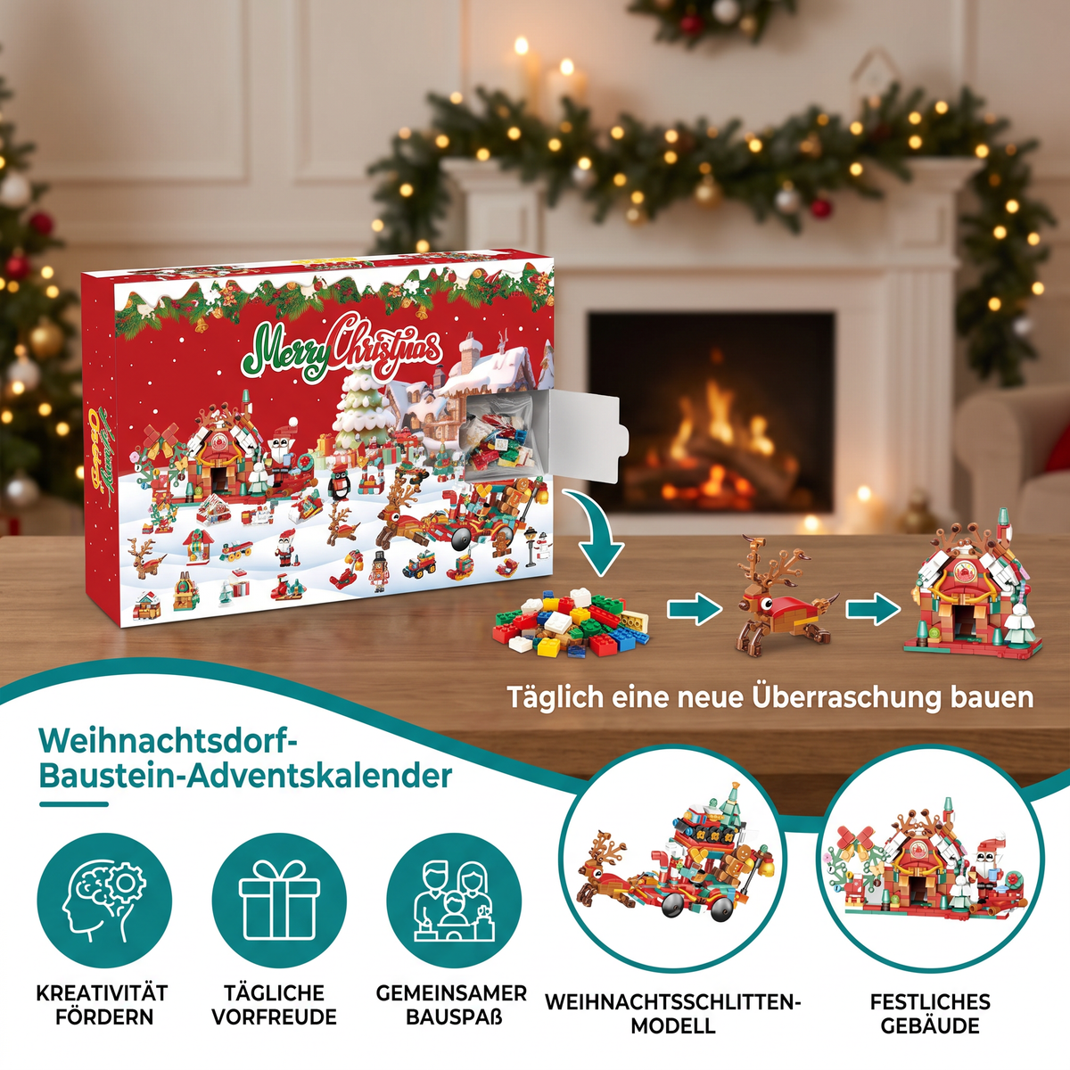 Kids' Advent Calendar Building Block Set – 24-Day Christmas Village