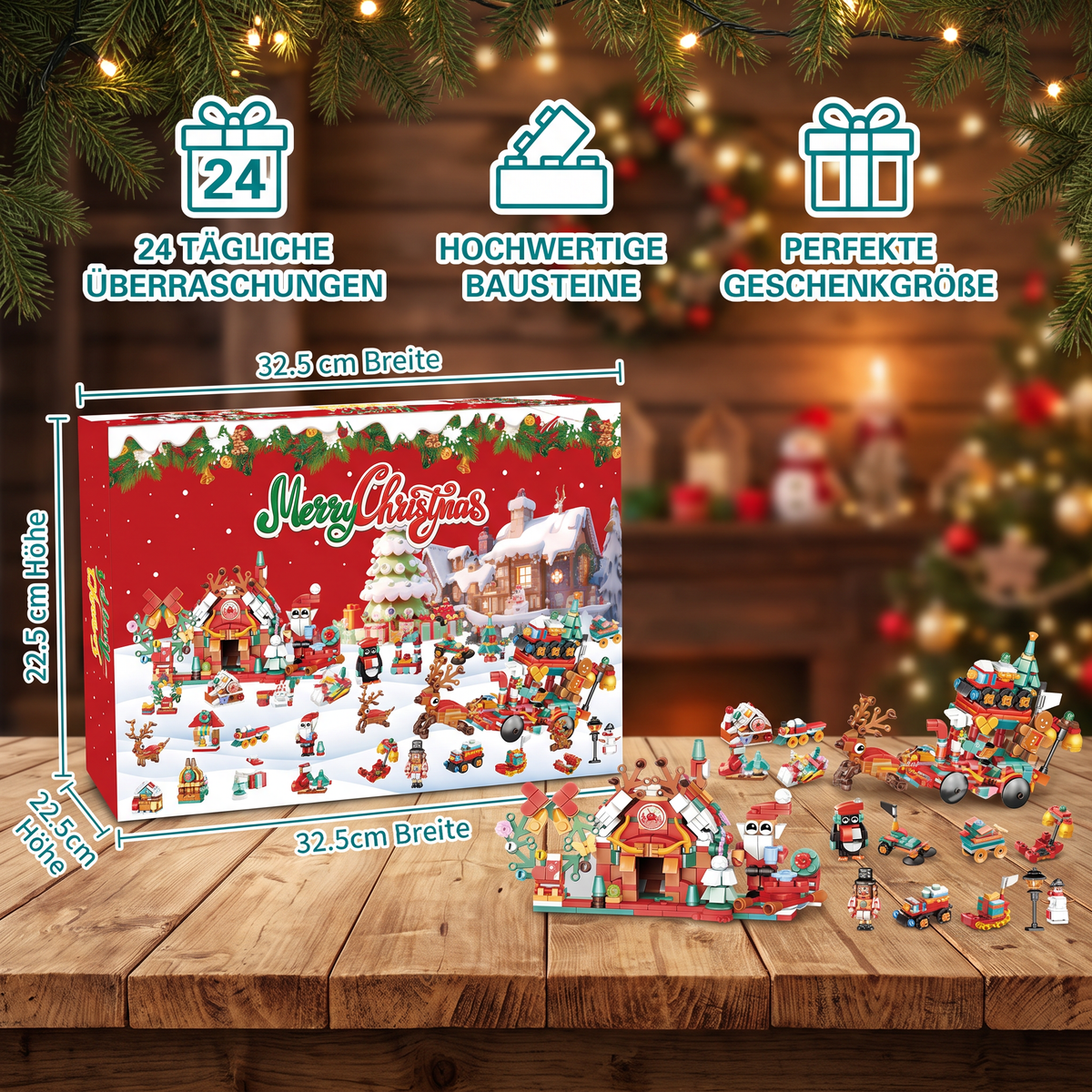 Kids' Advent Calendar Building Block Set – 24-Day Christmas Village