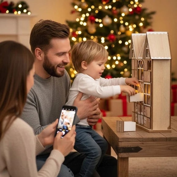 Wooden Advent Calendar with 24 Compartments and LED Lights