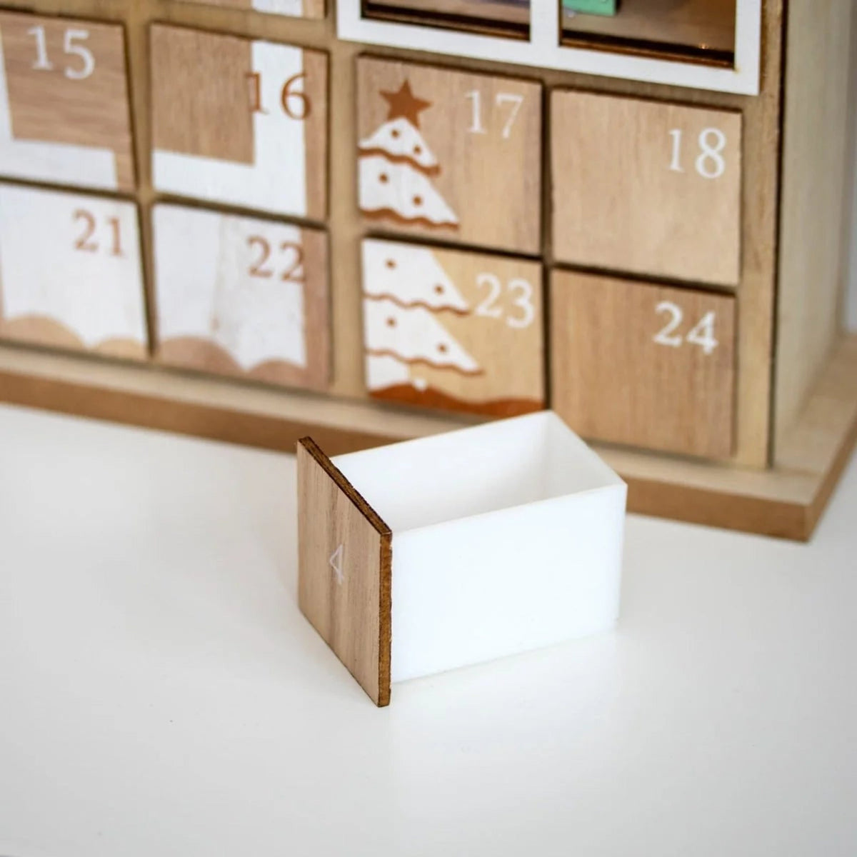 Wooden Advent Calendar with 24 Compartments and LED Lights