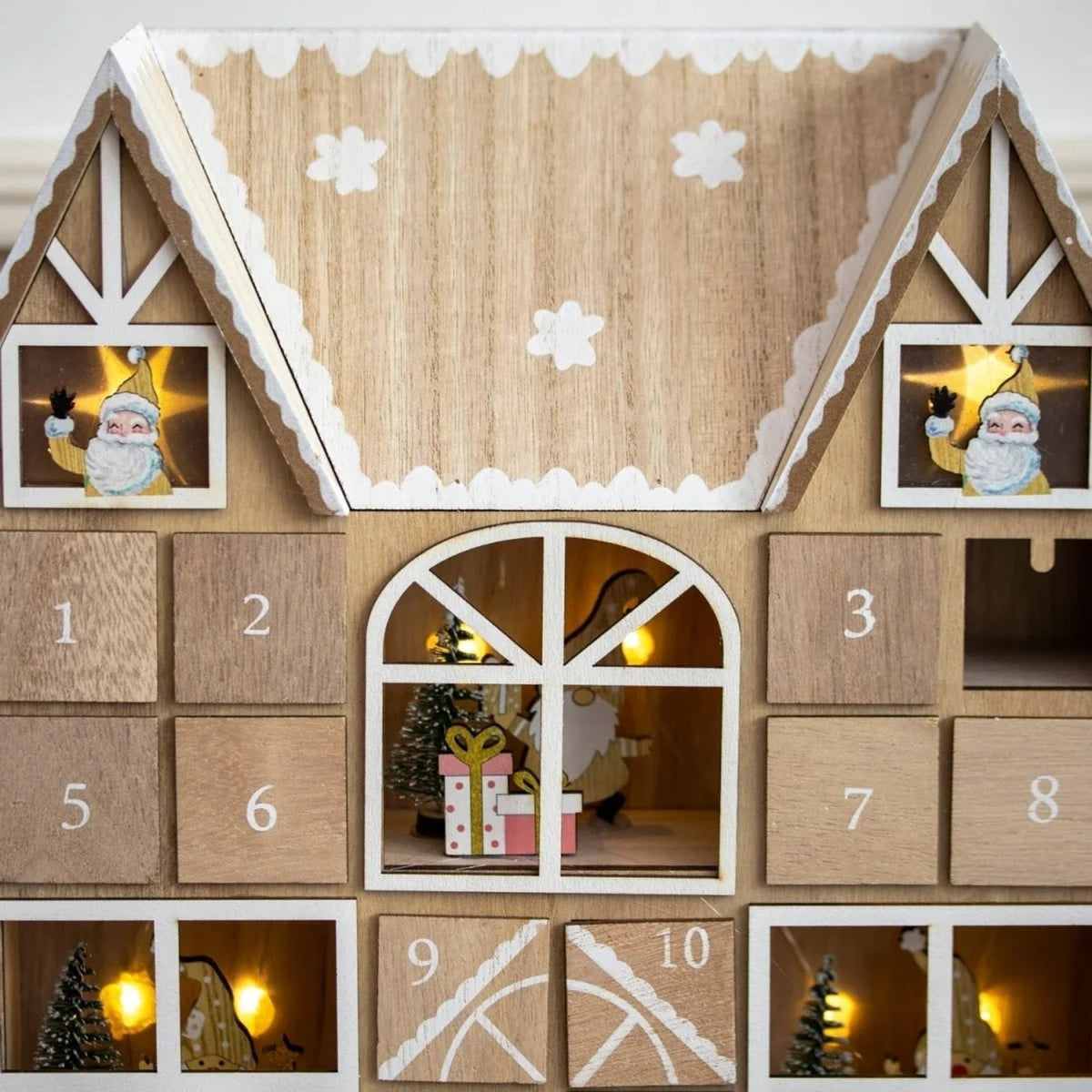 Wooden Advent Calendar with 24 Compartments and LED Lights