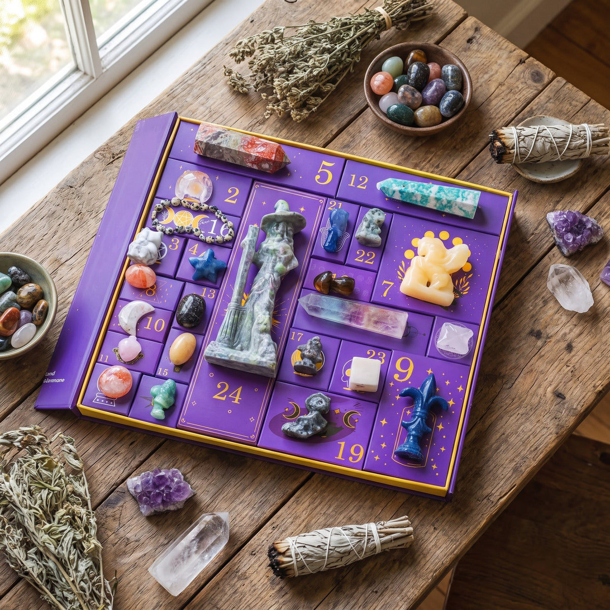 Crystal Advent Calendar with 24 Numbered Compartments - Purple & Gold