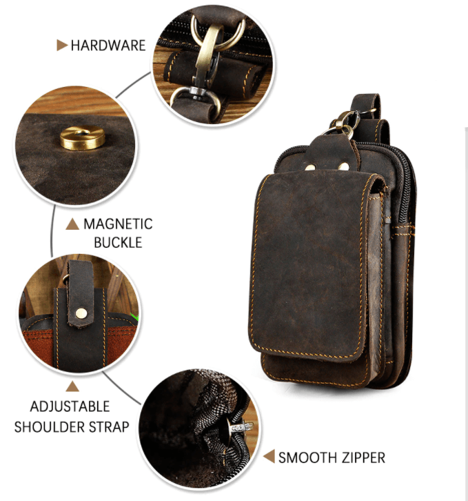 Genuine Leather Men's Waist Pack – Adjustable Brown