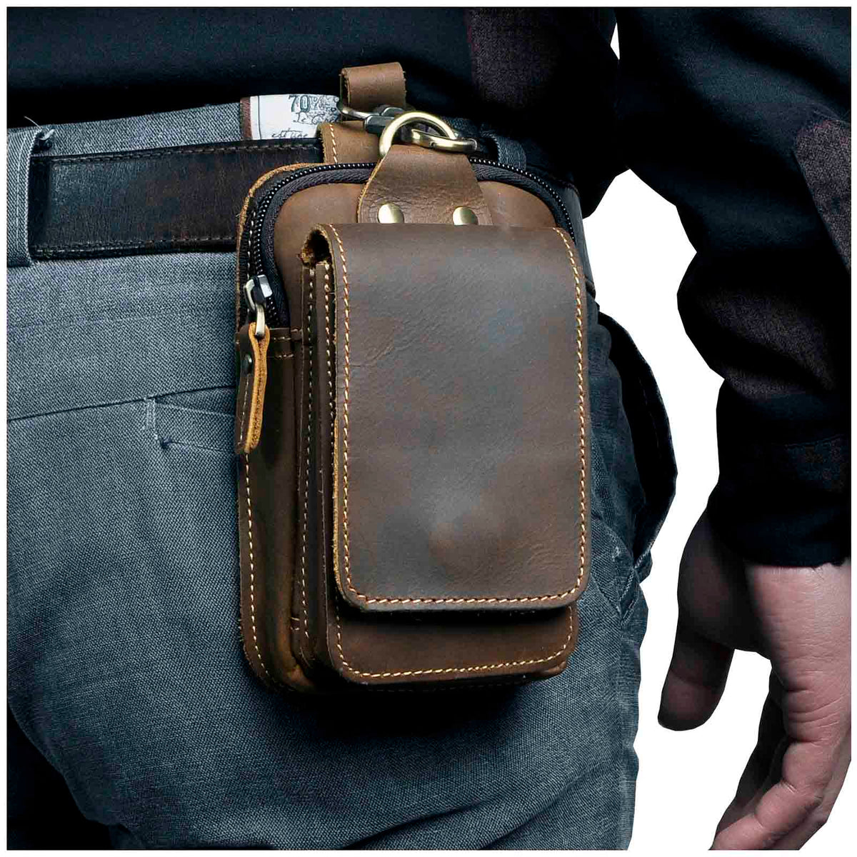 Genuine Leather Men's Waist Pack – Adjustable Brown