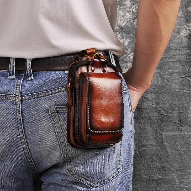 Genuine Leather Men's Waist Pack – Adjustable Brown