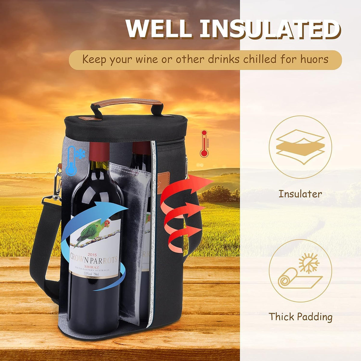Insulated Wine Bottle Carrier Bag for 2 Bottles – ChillMate