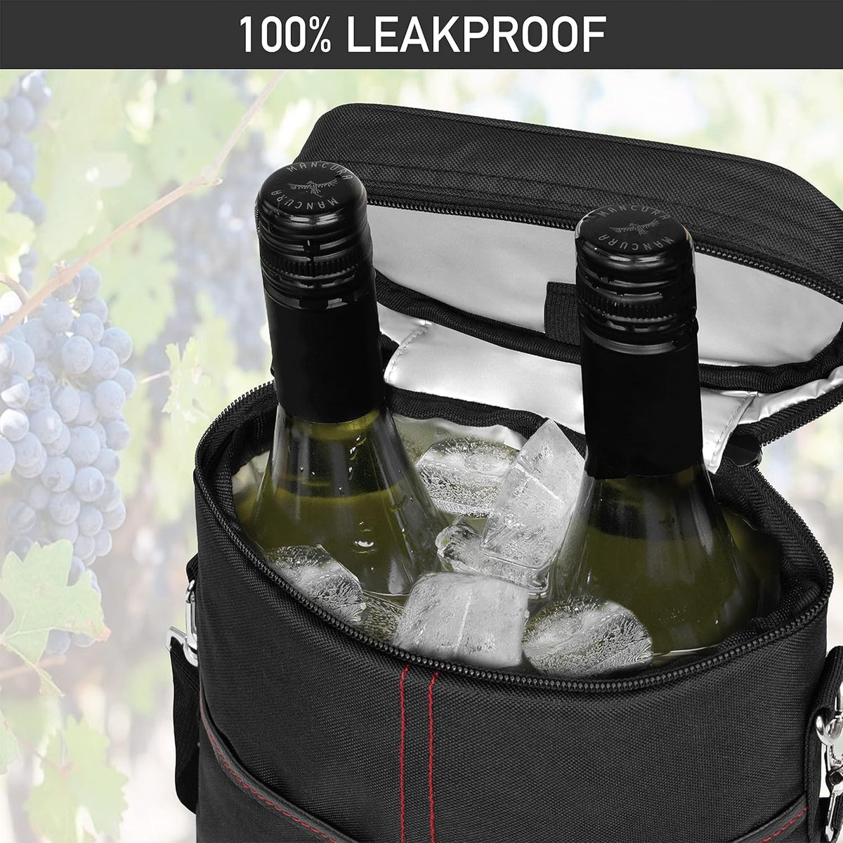 Canvas Wine Cooler Tote Bag - Insulated 2-Bottle Carrier