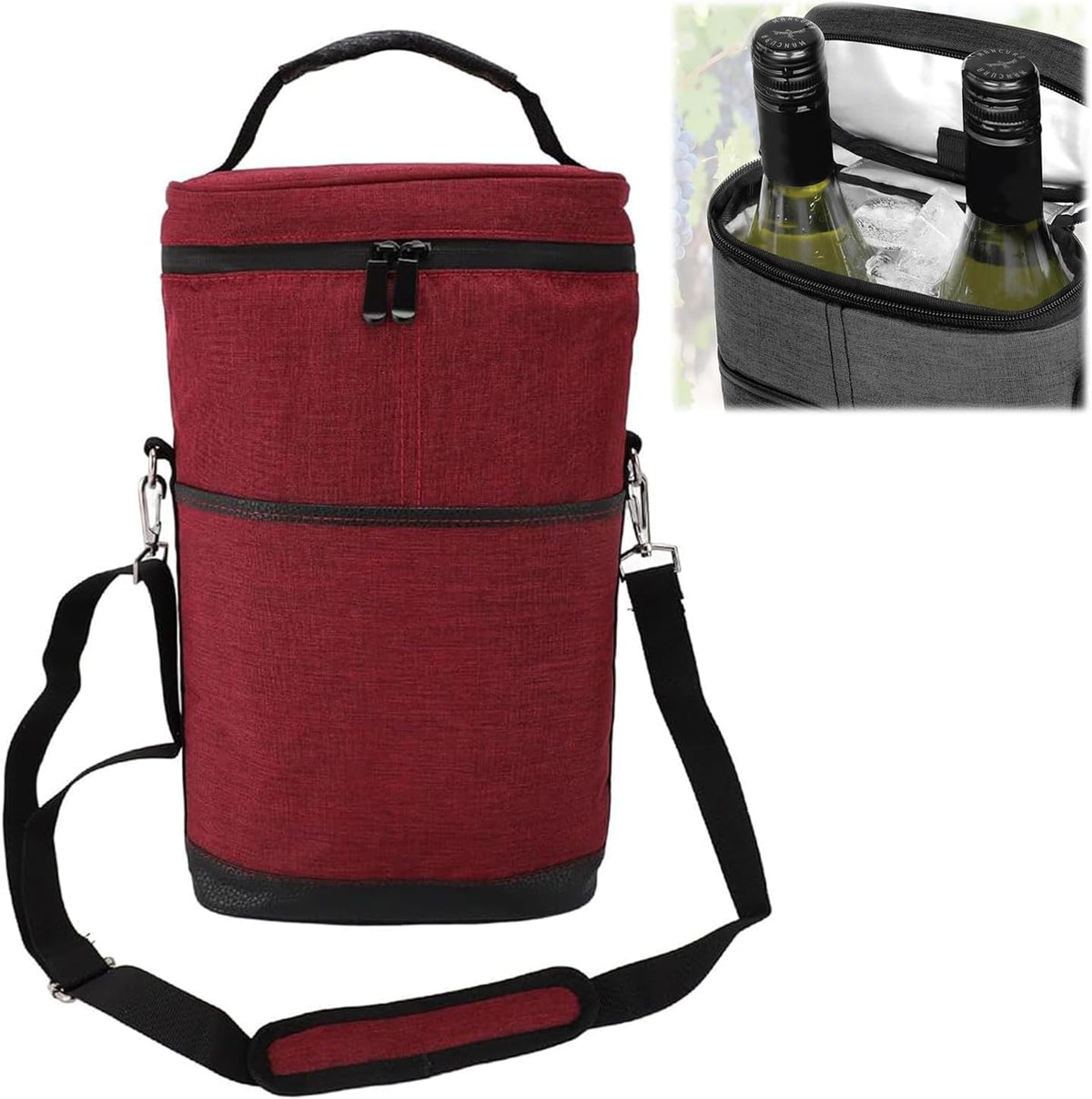 Canvas Wine Cooler Tote Bag - Insulated 2-Bottle Carrier