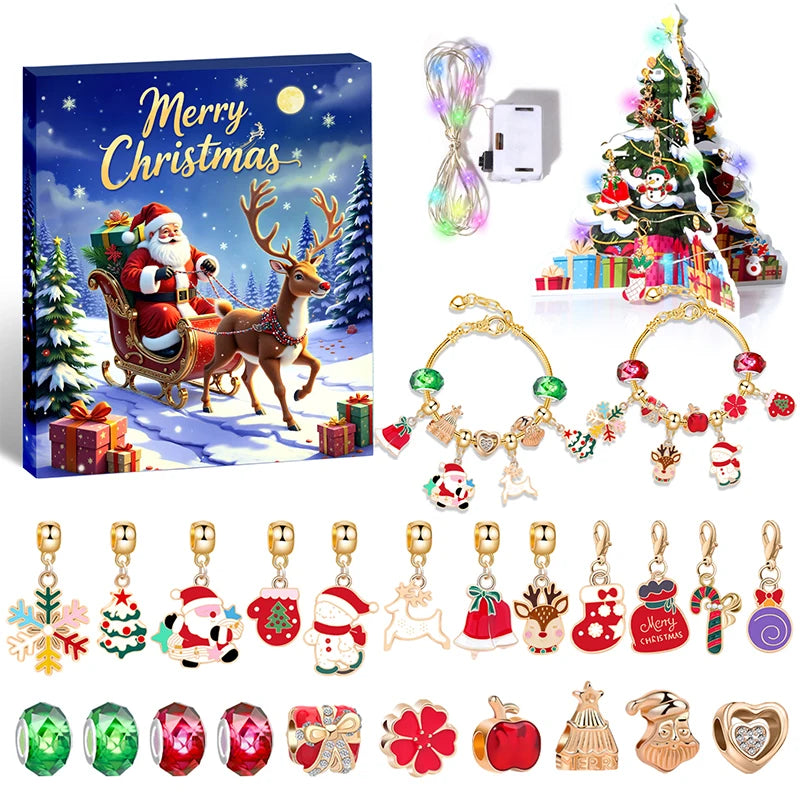 Kids' 24-Day Christmas Countdown Bracelet Advent Calendar with Crystals