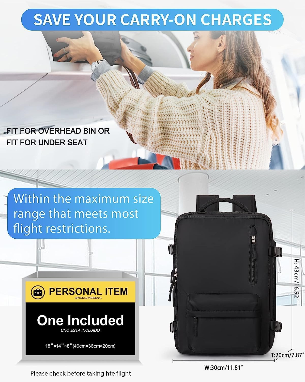 40L Waterproof Travel Backpack with Laptop Compartment & USB Port