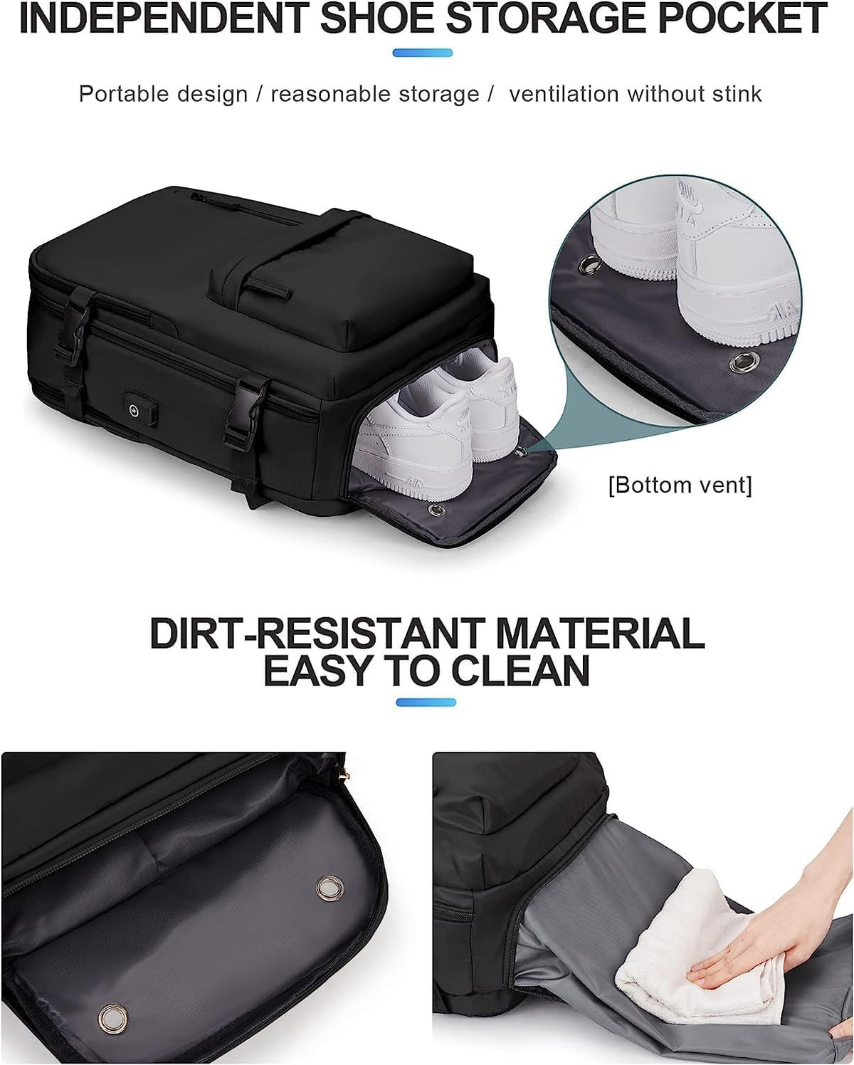 40L Waterproof Travel Backpack with Laptop Compartment & USB Port