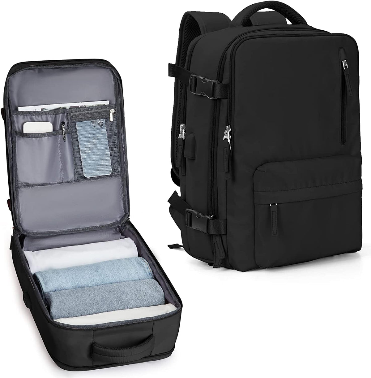 40L Waterproof Travel Backpack with Laptop Compartment & USB Port