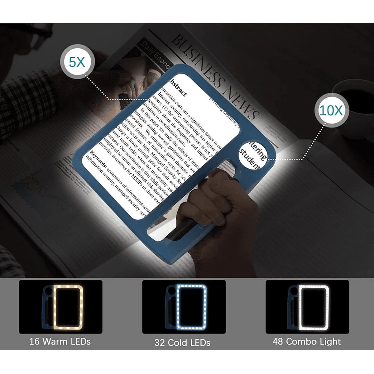 LED Magnifying Glass with 5x & 10x Magnification and USB Charging