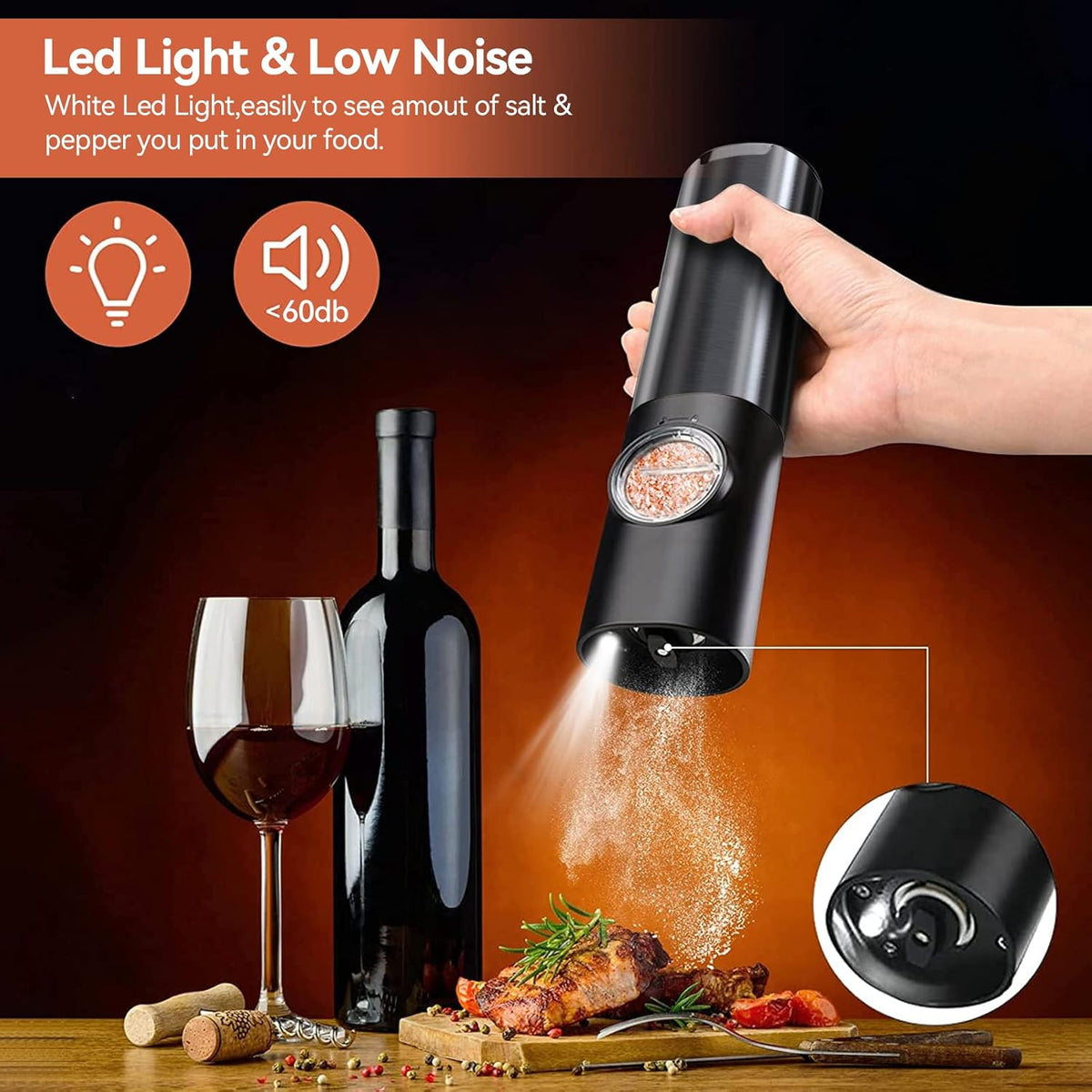 Electric Salt and Pepper Mill Set – Rechargeable Stainless Steel