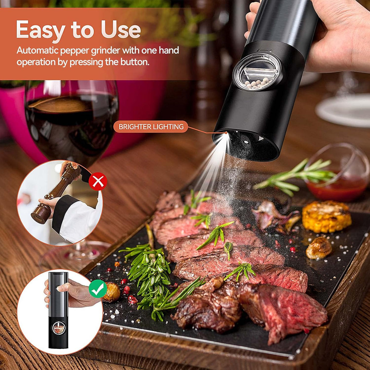 Electric Salt and Pepper Mill Set – Rechargeable Stainless Steel