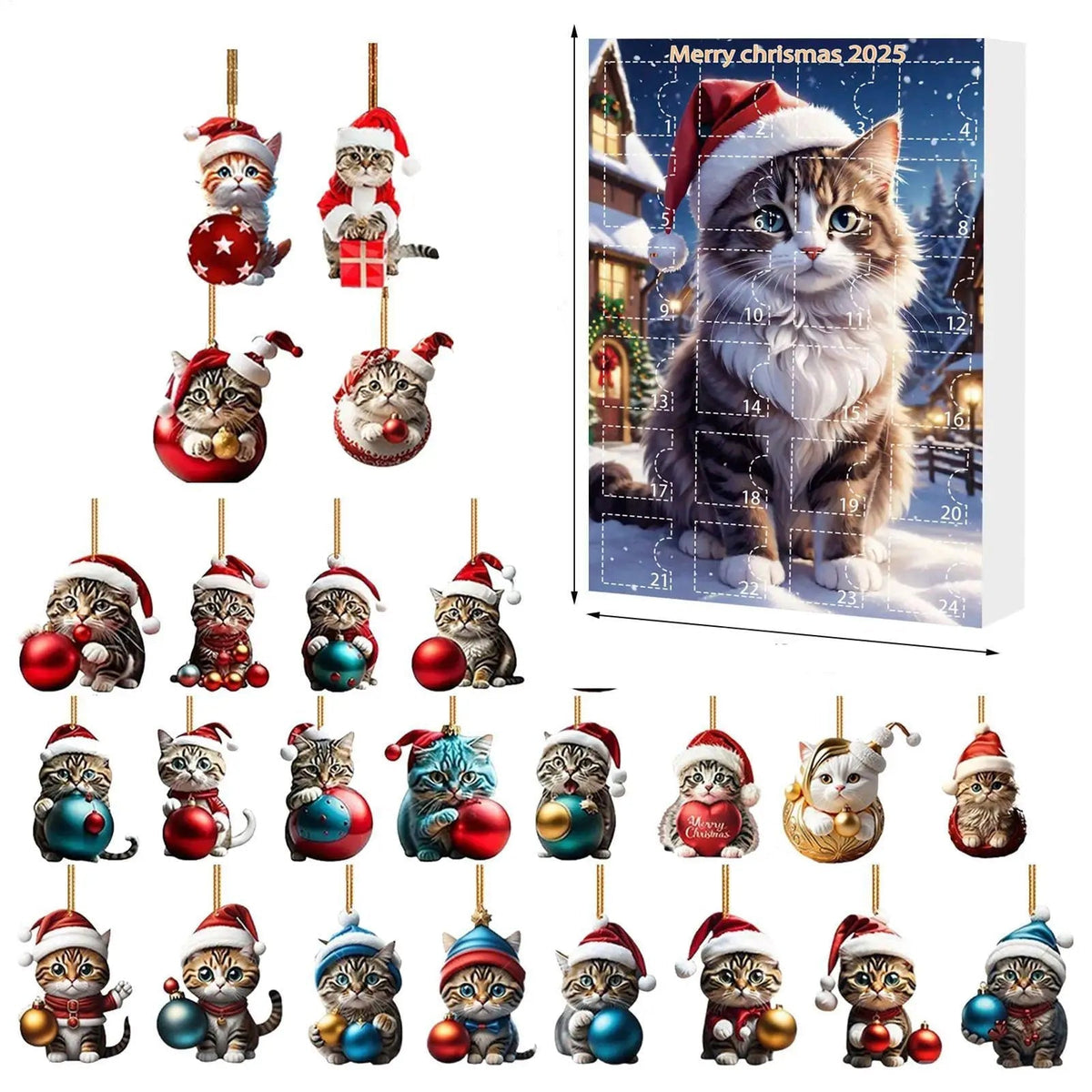 Cat Christmas Ornament Set – 24 Piece Advent Calendar Decoration