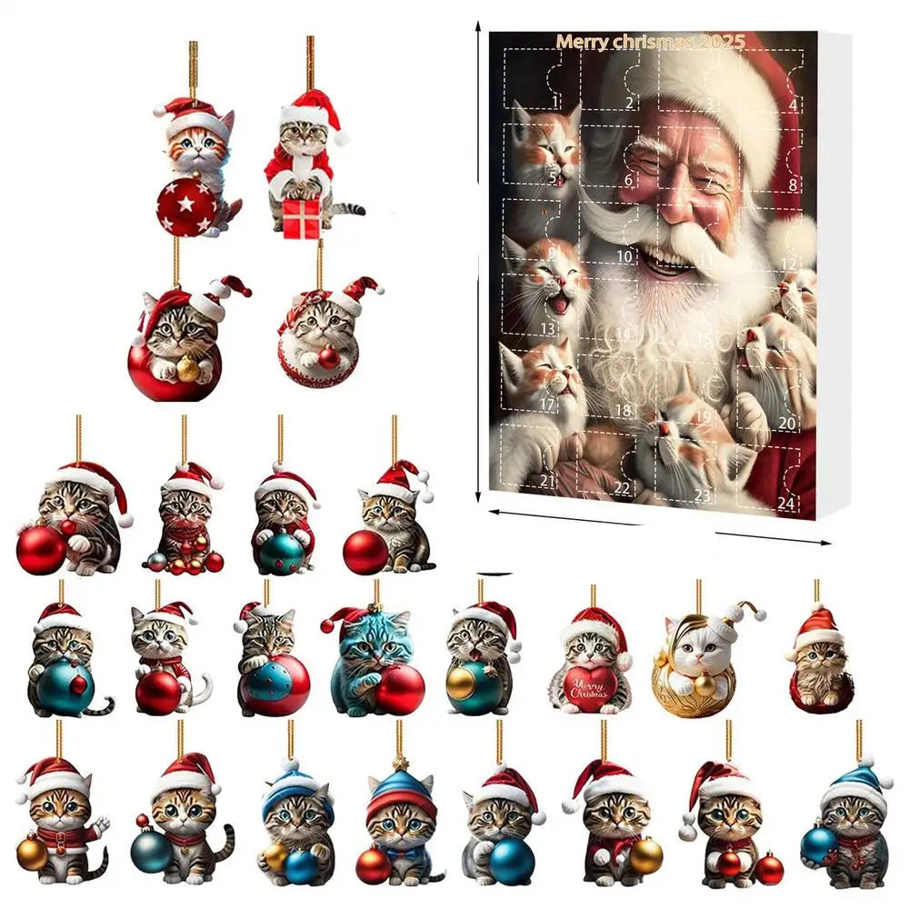 Cat Christmas Ornament Set – 24 Piece Advent Calendar Decoration