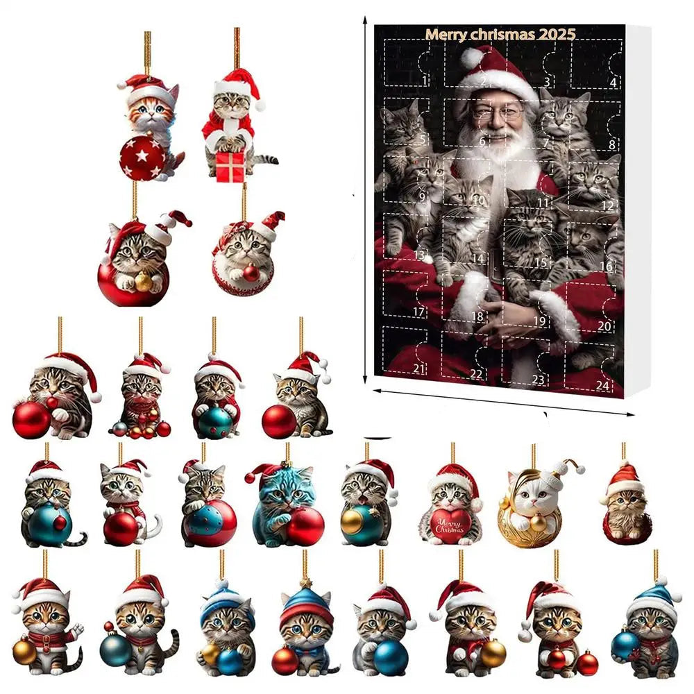 Cat Christmas Ornament Set – 24 Piece Advent Calendar Decoration