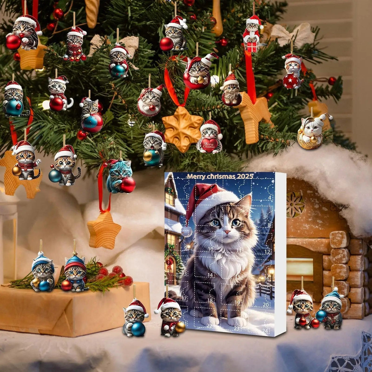 Cat Christmas Ornament Set – 24 Piece Advent Calendar Decoration