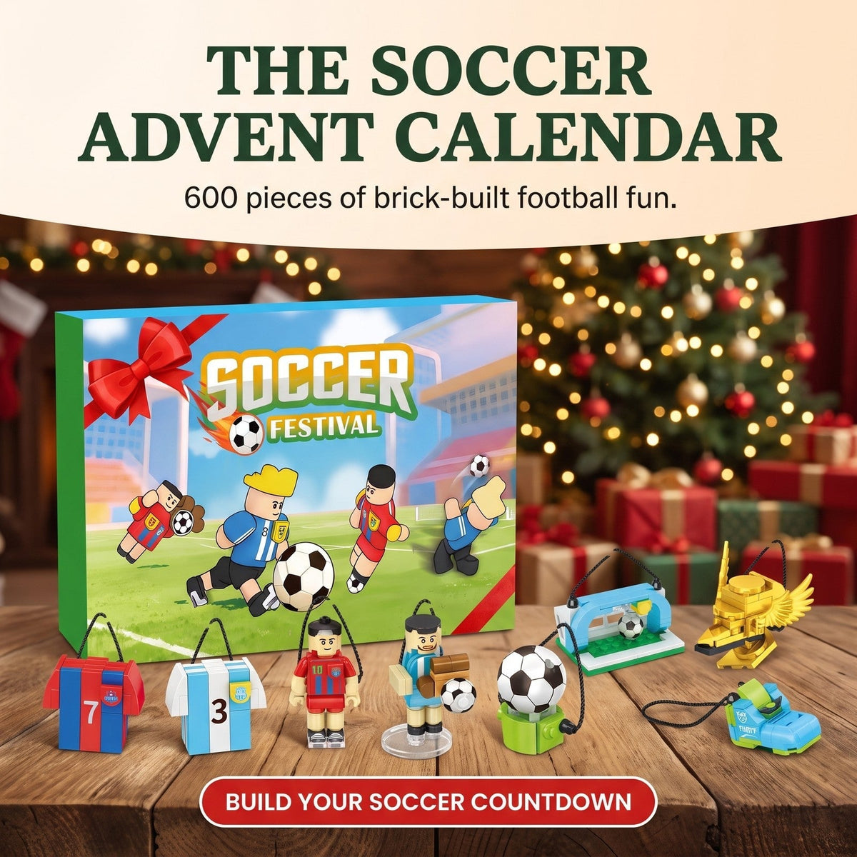 Football Advent Calendar – 600-Piece Brick Build Collection with Players and Trophies