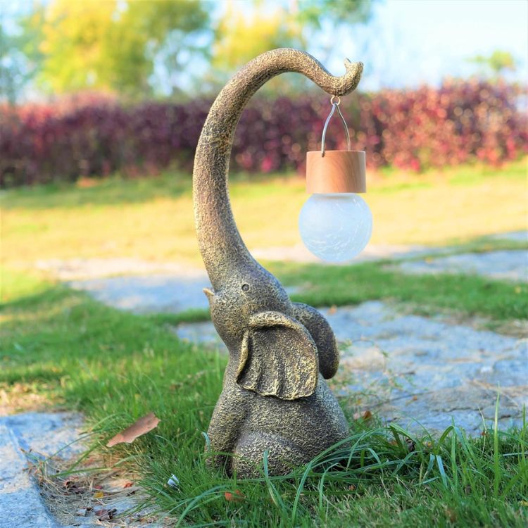 Solar-Powered Copper Elephant Garden Lamp | Outdoor Lighting