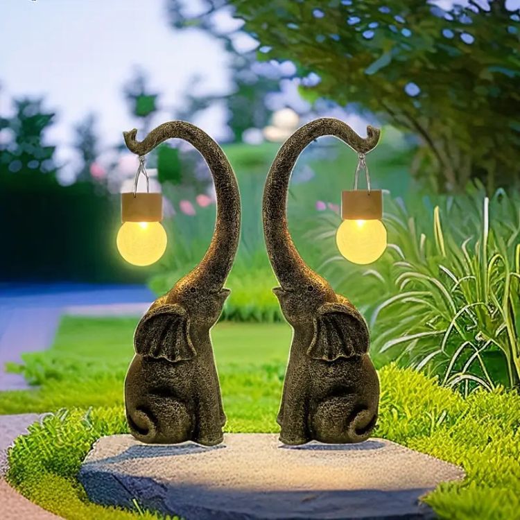 Solar-Powered Copper Elephant Garden Lamp | Outdoor Lighting