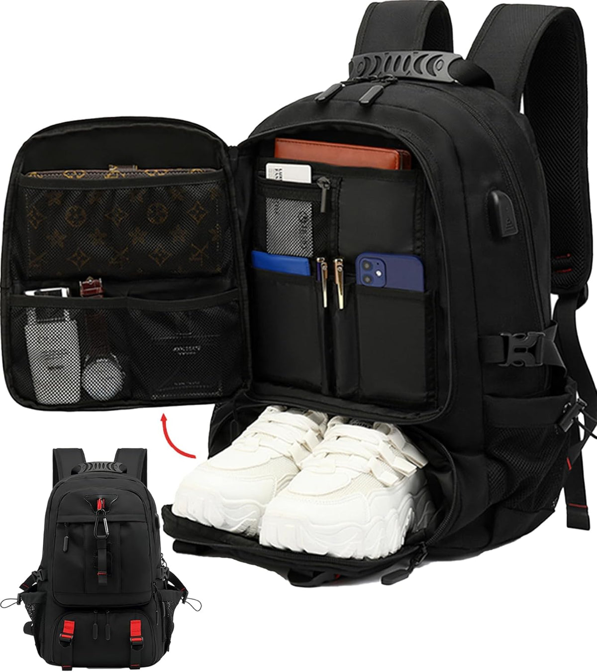 60L Waterproof Travel Backpack with USB Charging & Laptop Compartment
