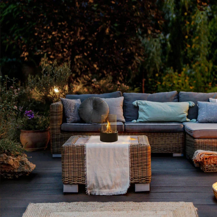 Portable Table Fire Lantern | Modern Steel & Glass Design
