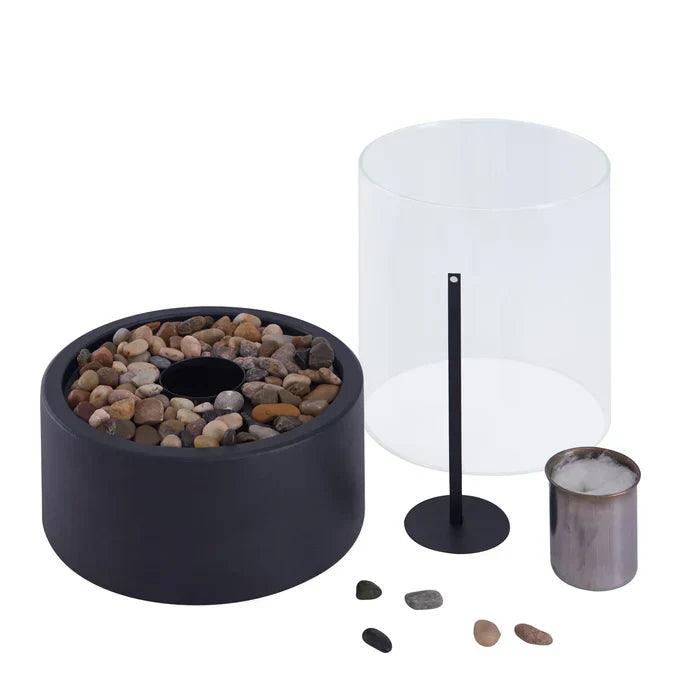 Portable Table Fire Lantern | Modern Steel & Glass Design