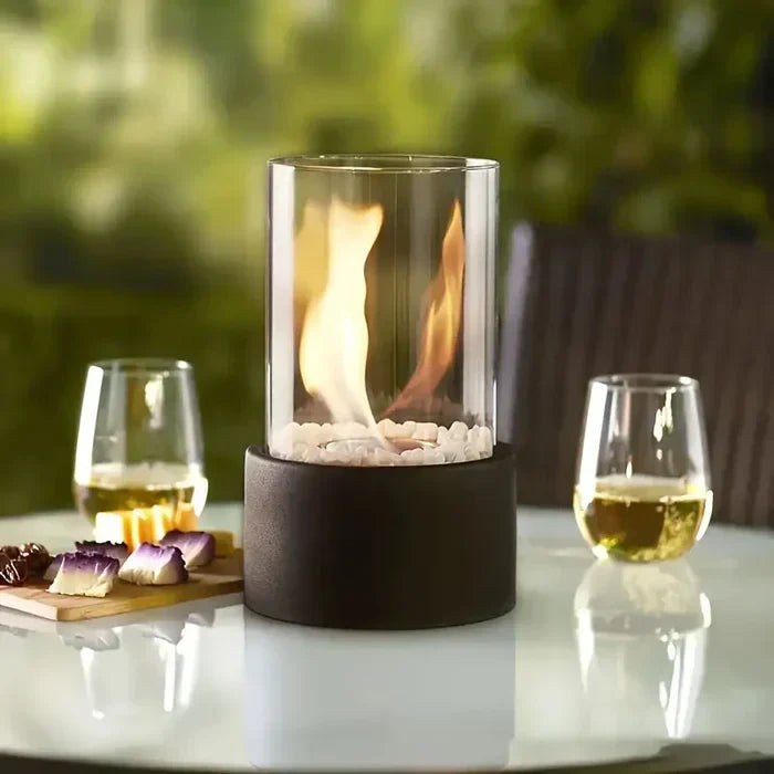 Portable Table Fire Lantern | Modern Steel & Glass Design