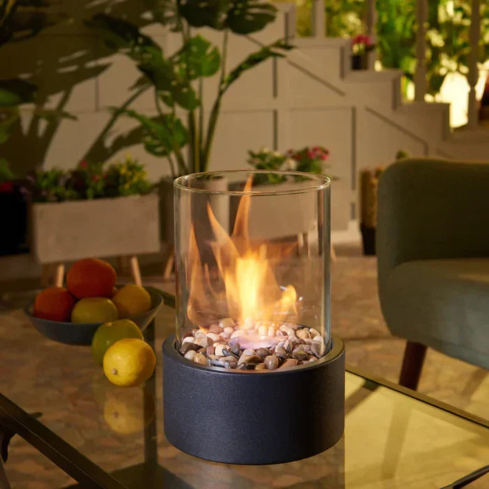 Portable Table Fire Lantern | Modern Steel & Glass Design