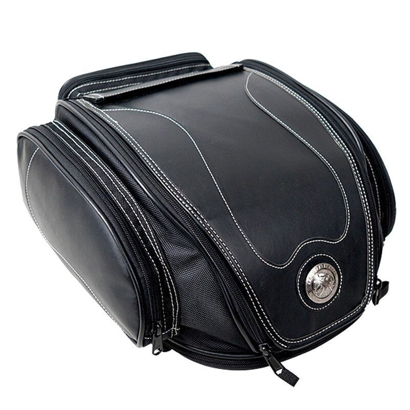 Water-Resistant Motorcycle Tail Bag with Expandable Storage