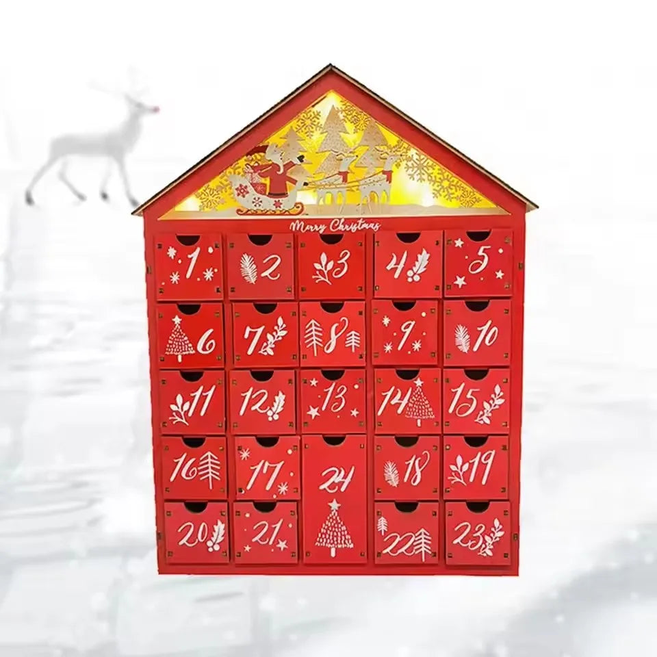 Wooden Advent Calendar with 24 Drawers – Light-Up Christmas Countdown