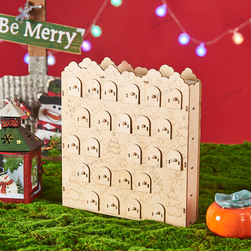 Wooden Advent Calendar with LED Lights – Festive Countdown Decoration
