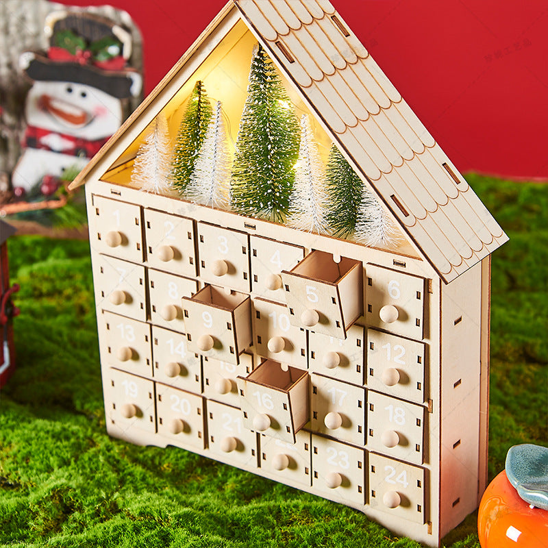 Wooden Advent Calendar with LED Lights – Festive Countdown Decoration