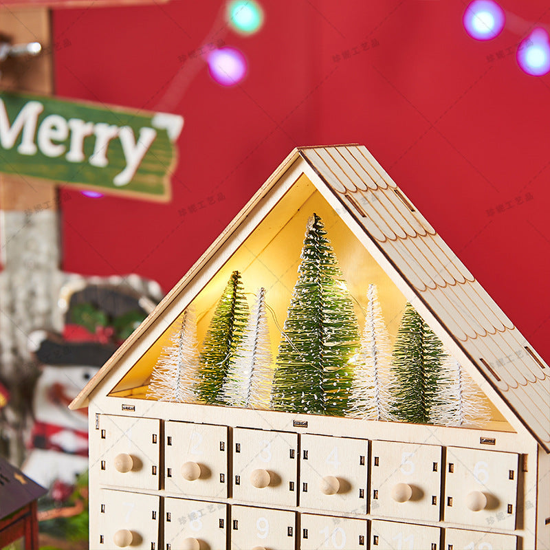 Wooden Advent Calendar with LED Lights – Festive Countdown Decoration