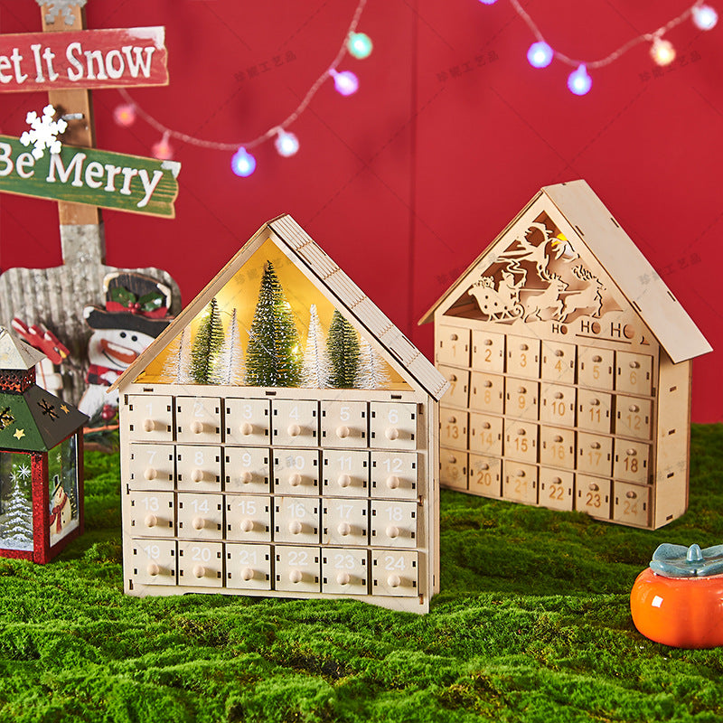 Wooden Advent Calendar with LED Lights – Festive Countdown Decoration