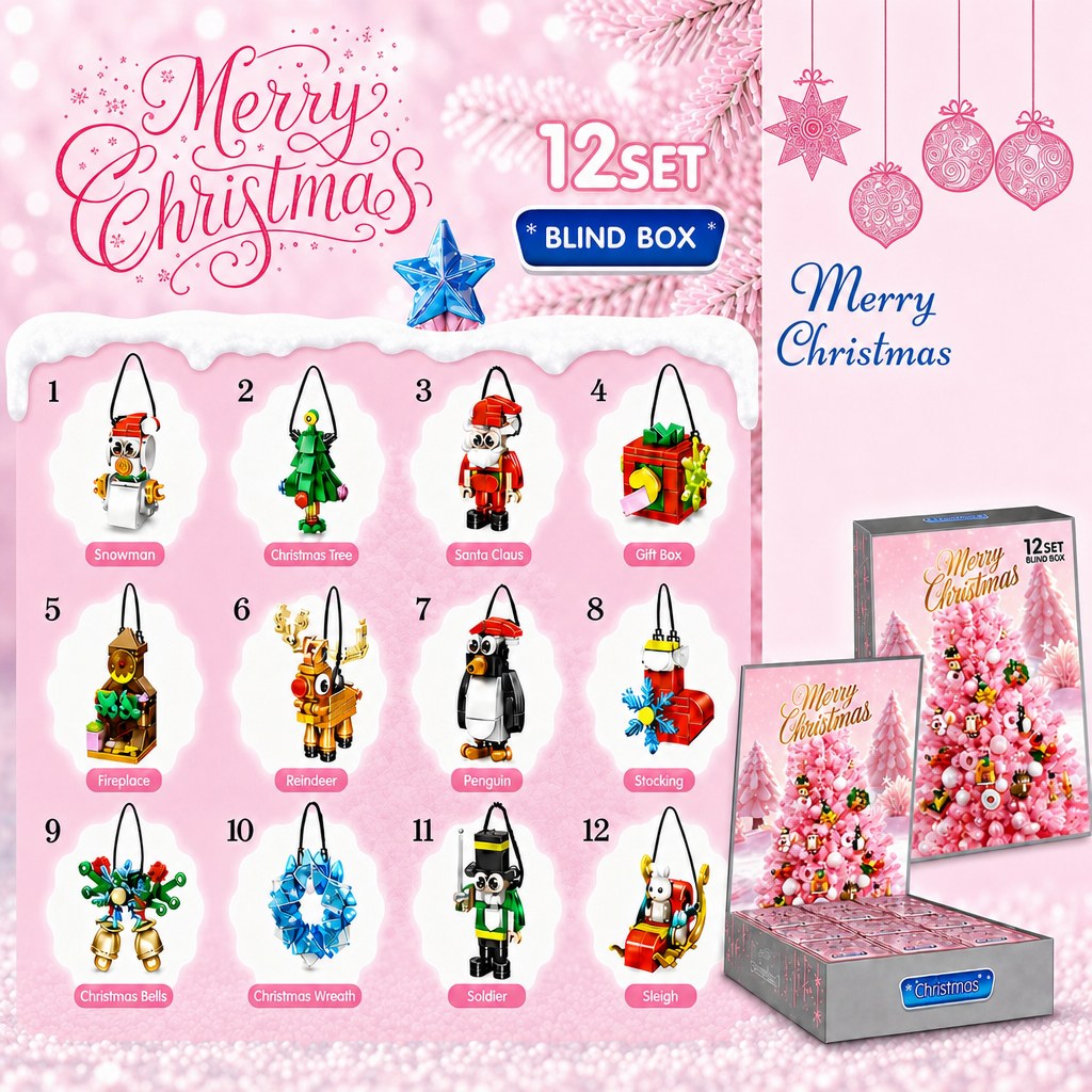 12-Day Christmas Mini Ornament Advent Calendar Blind Box Set – Red or Pink