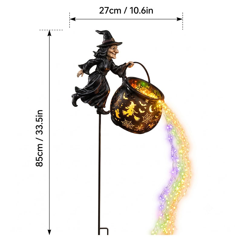Iron Witch Cauldron Halloween Garden Light with Stake