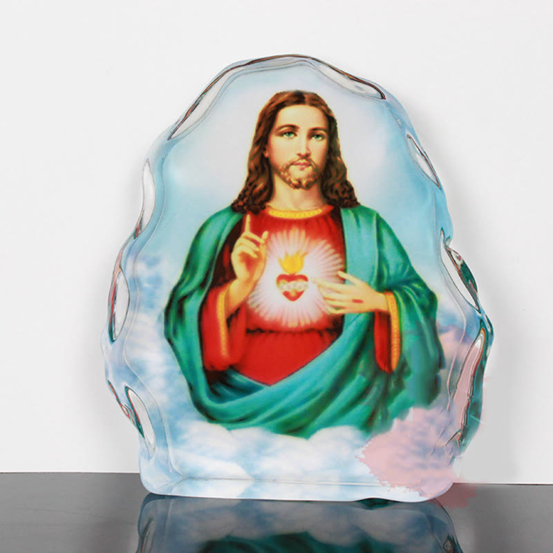 White Crystal Jesus Sacred Heart Desktop Ornament