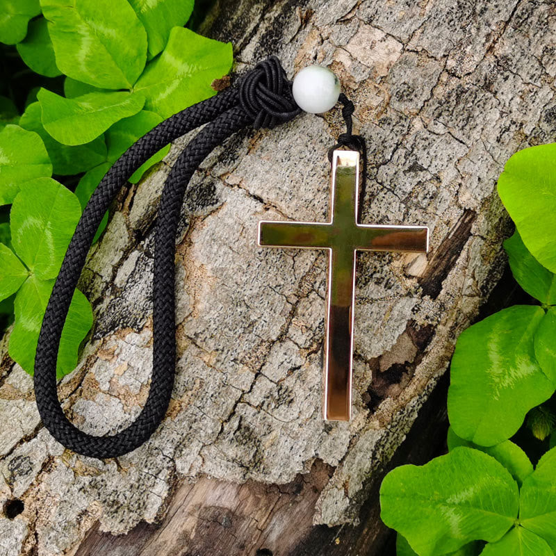 Tri-Color Cross Car Pendant – Steel Spiritual Hanging Ornament