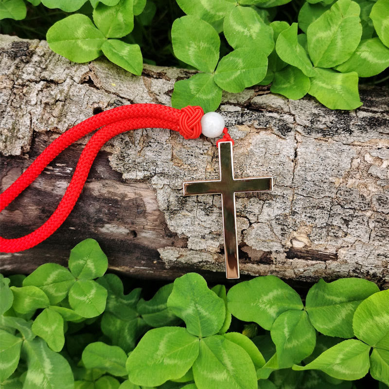 Tri-Color Cross Car Pendant – Steel Spiritual Hanging Ornament