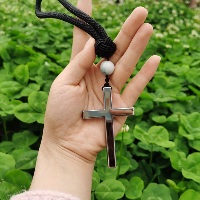 Tri-Color Cross Car Pendant – Steel Spiritual Hanging Ornament