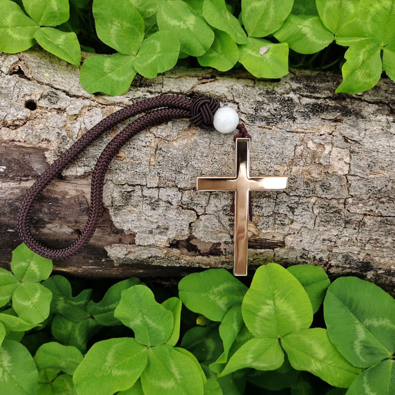Tri-Color Cross Car Pendant – Steel Spiritual Hanging Ornament