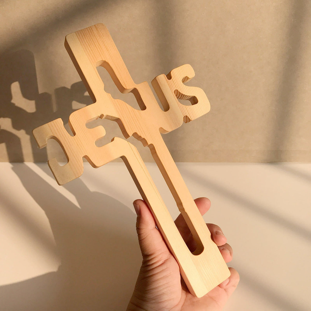 Jesus Silhouette Pine Wood Cross Wall Art – Carved Design