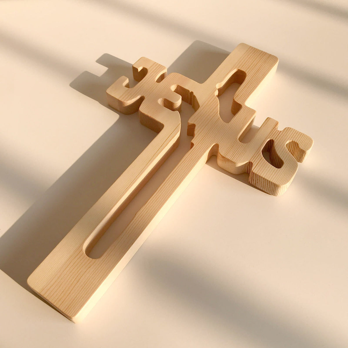 Jesus Silhouette Pine Wood Cross Wall Art – Carved Design